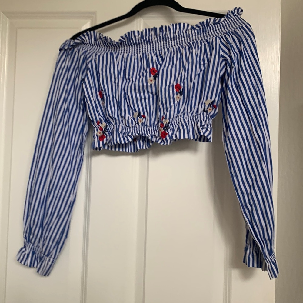 Chloe & Katie gathered stripe crop top